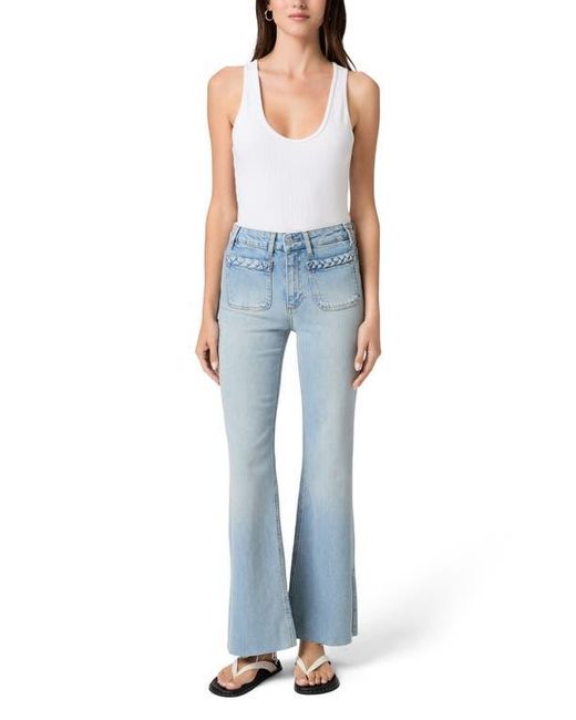 PAIGE Blue Sofia Braided Patch Pocket Split Hem Flare Jeans
