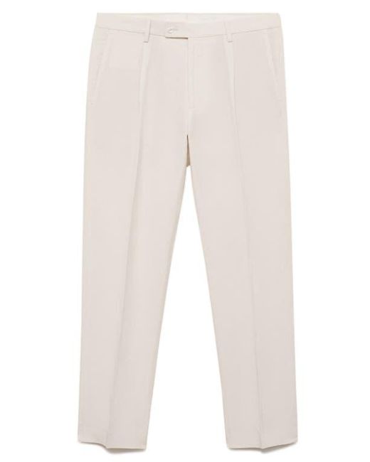 Mango Natural Pleated Slim Fit Straight Leg Linen Blend Pants for men