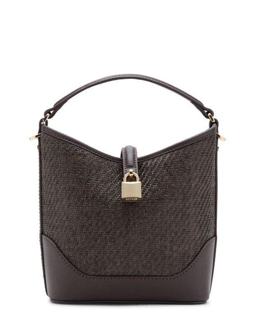 Mango Black Small Raffia Bucket Bag
