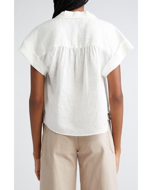 Veronica Beard White Kasa Linen Short Sleeve Button-up Shirt