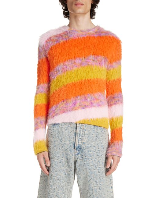 Acne Orange Jacquard Stripe Brushed Crewneck Sweater for men