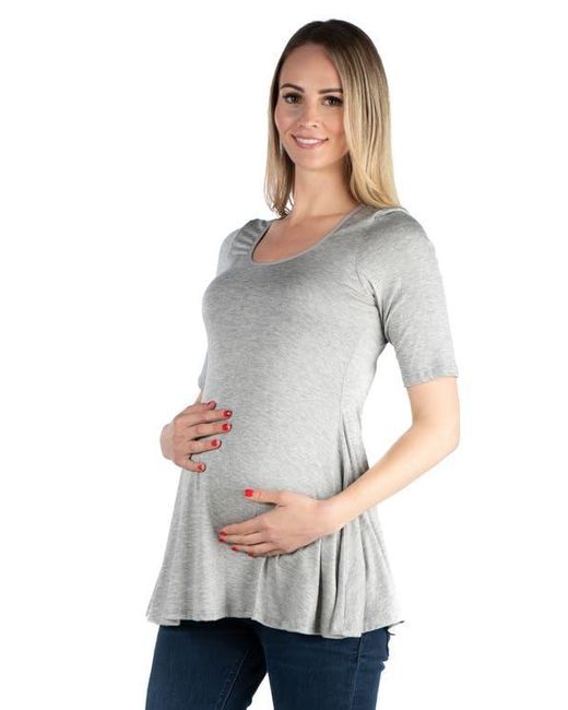 24seven Comfort Apparel White Maternity Elbow Swing Tunic Top