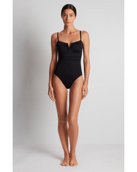Ralph Lauren Blue 'V' Underwire One-Piece Swimsuit