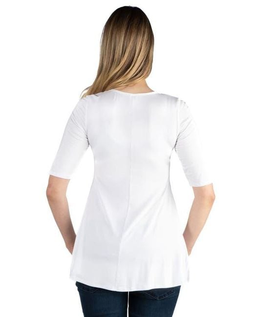 24seven Comfort Apparel White Maternity Elbow Swing Tunic Top