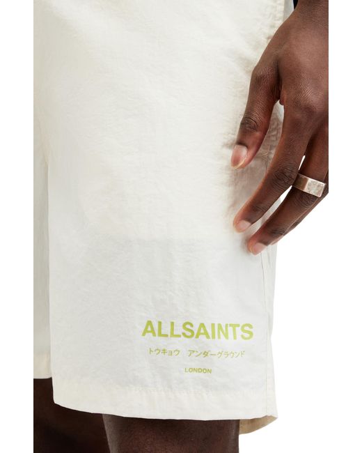 AllSaints White Underground Logo Print Swim Trunks for men