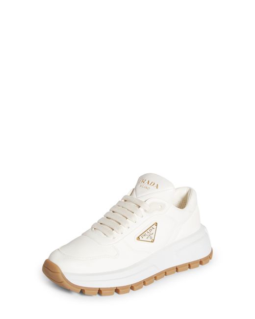 Prada White Triangle Logo Lace-up Sneaker