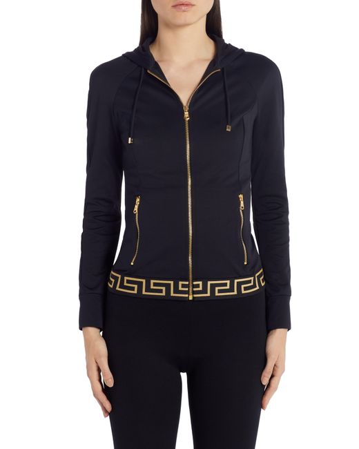 Versace Black Zip-up Tech-jersey Hooded Sweatshirt