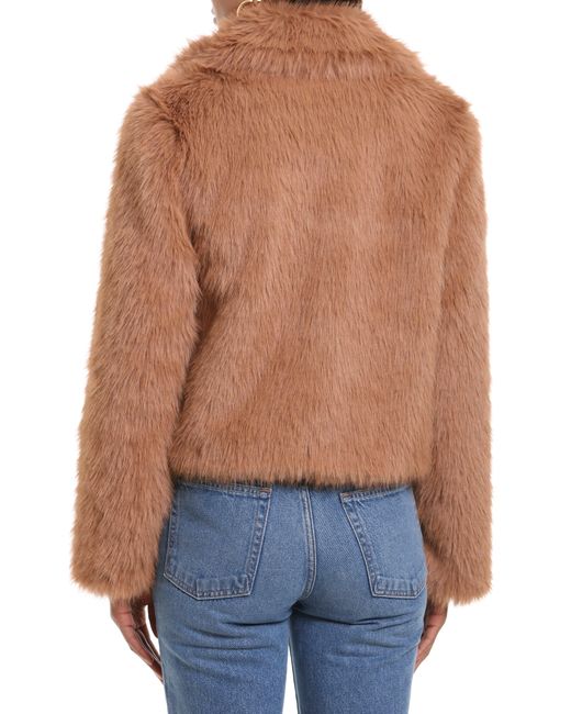 Avec Les Filles Notch Collar Faux Fur Crop Jacket in Blue Lyst