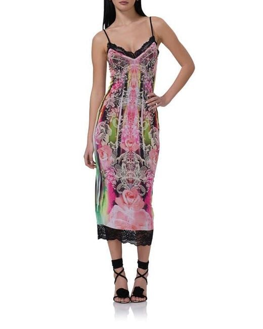 knee length dresses for ladies Satin Slip Midi Dress with Lace Trim - Black