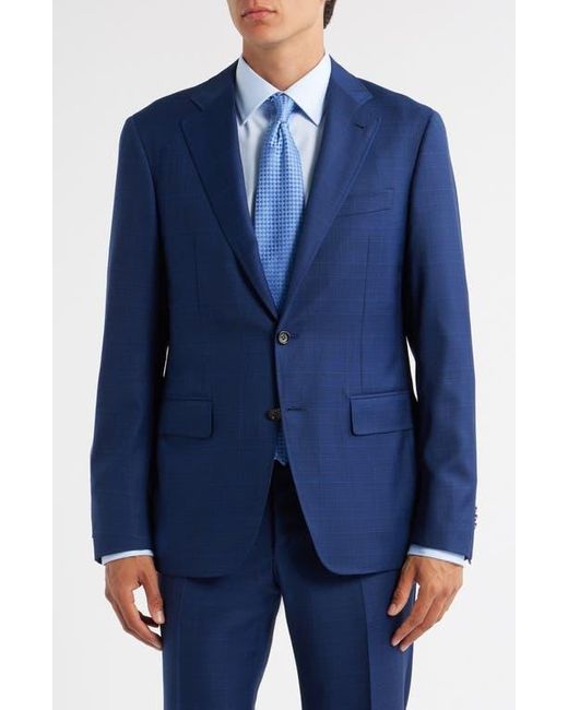 Canali Blue Kei Trim Fit Shadow Plaid Wool Suit for men