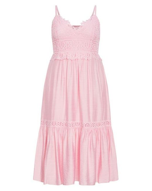 City Chic Pink Brielle Lace Trim Maxi Sundress