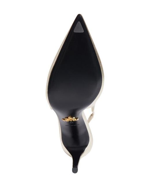 Prada White Saffiano Metallic Leather Slingback Pump