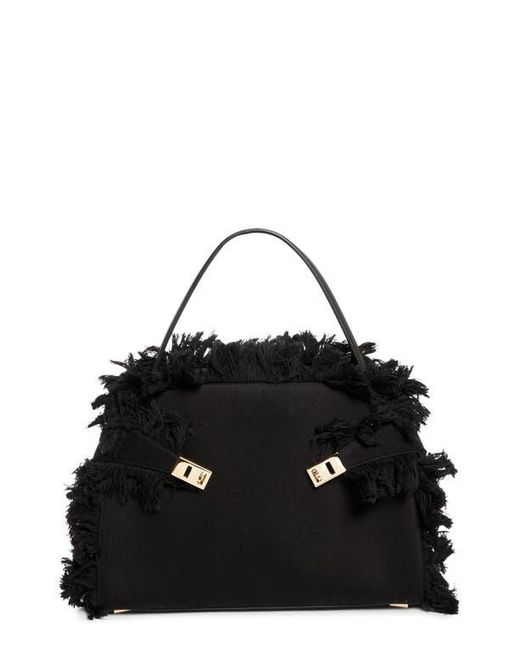 Ferragamo Black Medium Hug Fringed Top Handle Bag