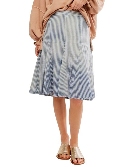Free People Gray Candace Stripe Cotton & Linen Skirt