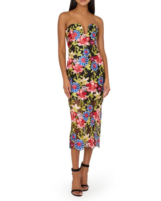 MILLY Multicolor Artem Spanish Garden Embroidered Strapless Cocktail Dress