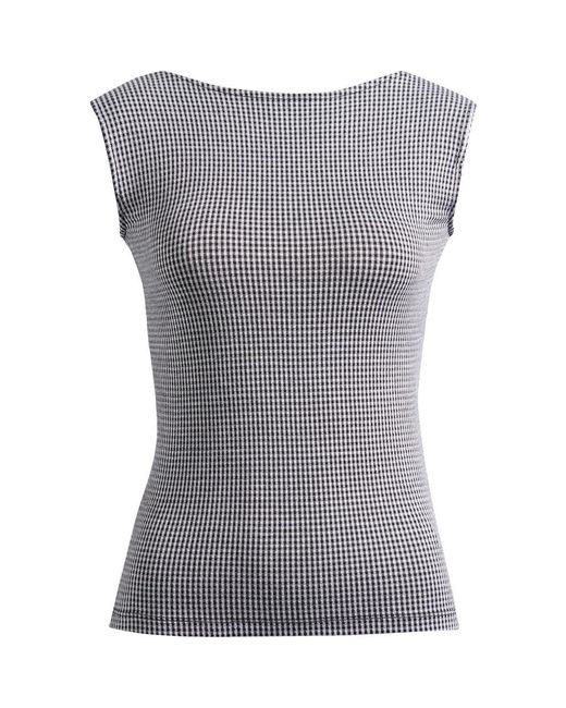 Madewell Gray Gingham Low Back Cap Sleeve Top