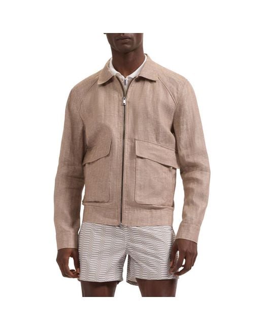 Bugatchi Brown Linen Bomber Jacket for men