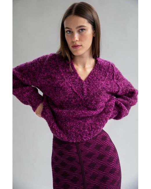SSKEIN Purple V Neck Boucle Pullover
