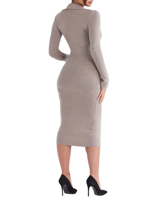 House Of Cb Natural Yvette Long Sleeve Button-up Sweater Dress