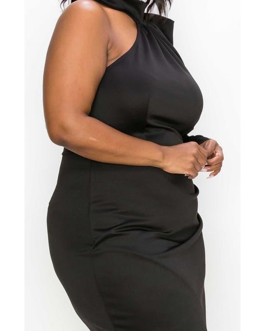 gigi one shoulder midi dress L I V D Gigi One-Shoulder Long Sleeve Midi Dress in Black