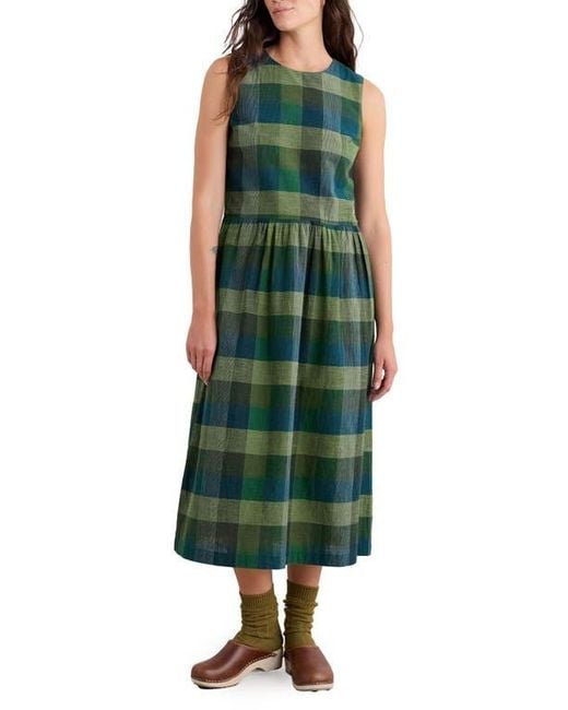 Seasalt Cornwall Green Brouse Check Sleeveless Organic Cotton Midi Dress