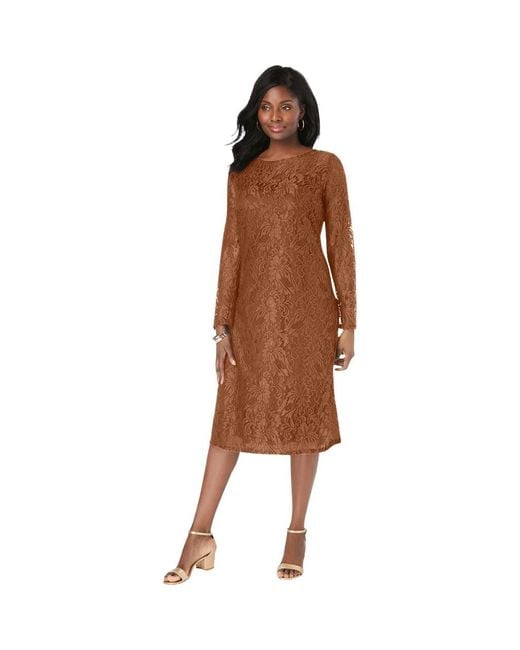 Jessica London Women's Brown Stretch Lace Shift Dress
