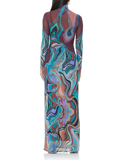 AFRM Billie Print Long Sleeve Semisheer Dress in Blue | Lyst