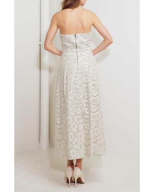 FREEMARKET White Strapless Belted Cotton Blend Lace Cocktail Dress