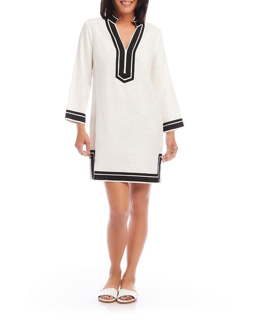 Karen Kane White The St. Tropez Long Sleeve Linen Blend Dress