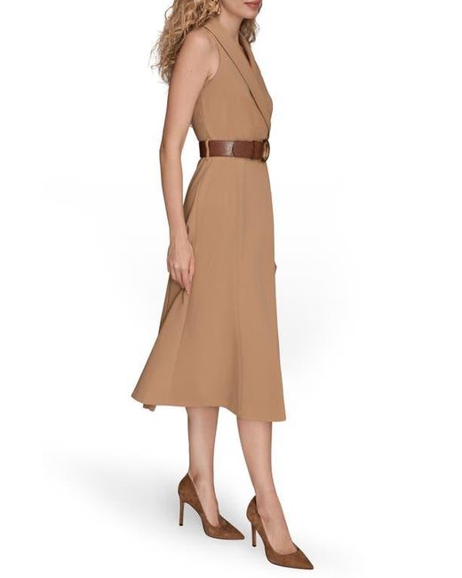 Donna Karan Natural Sleeveless Belted A-Line Dress