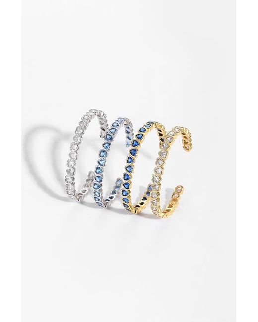 Classicharms Metallic Heart Shaped Cubic Zirconia Cuff Bracelet Set