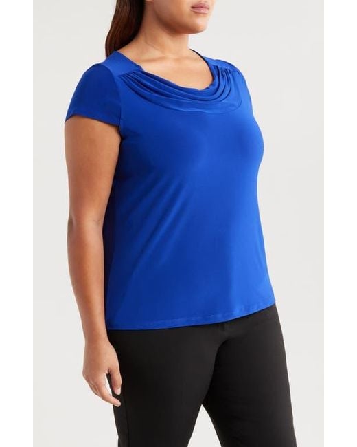 Kasper Blue Cap Sleeve Cowl Neck Top