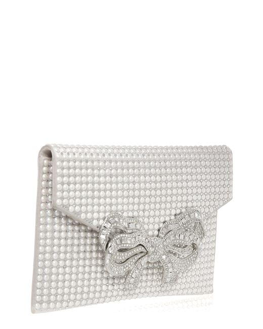 Judith Leiber White Crystal Bow Envelope Clutch