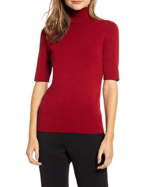 Anne Klein Red Short Sleeve Turtleneck Sweater