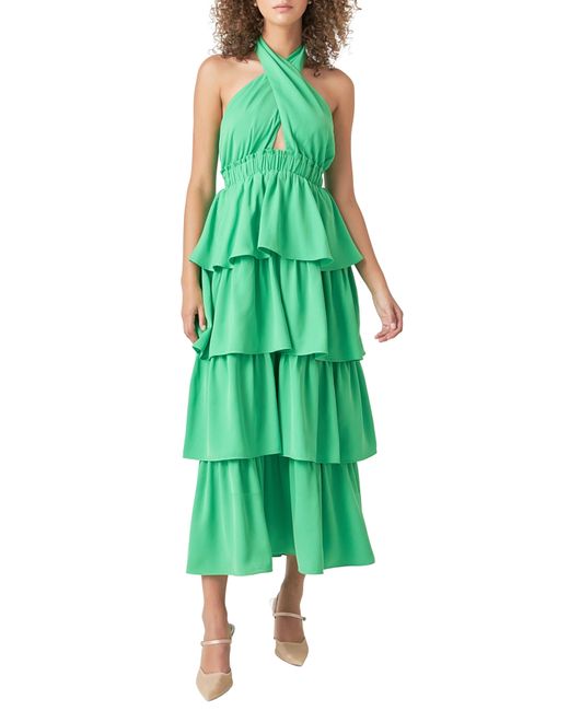 Endless Rose Green Halter Neck Tiered Maxi Dress
