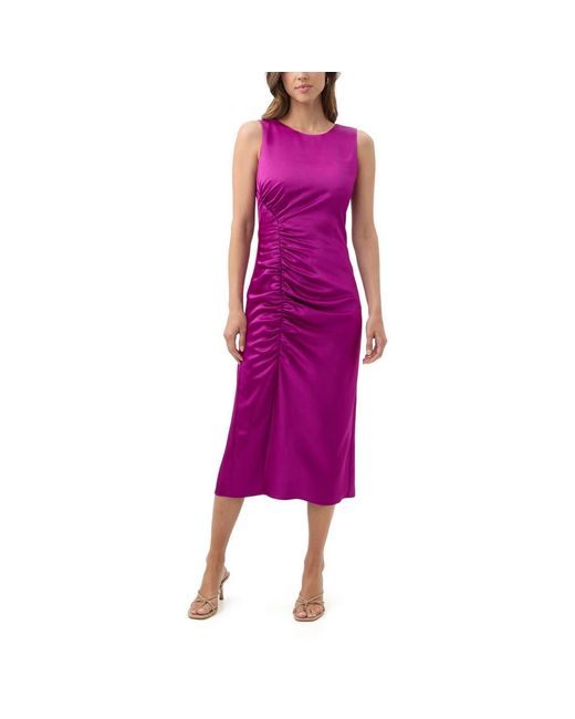 Trina Turk Women's Purple Chestnut Ruched Satin Midi Dress