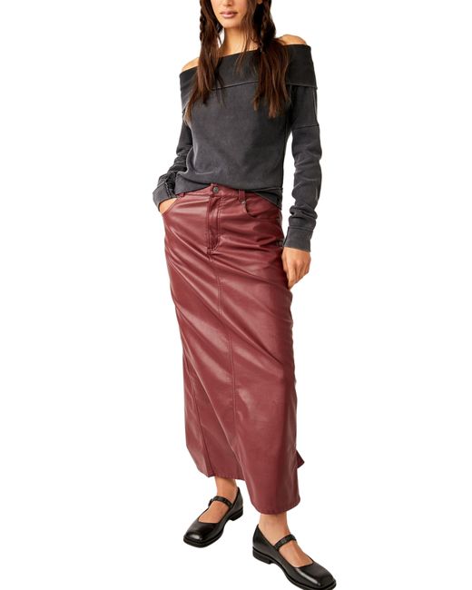 Free People Red City Slicker Faux Leather Maxi Skirt