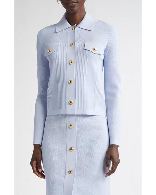 St. John Blue Mixed Stitch Flatback Rib Jacket