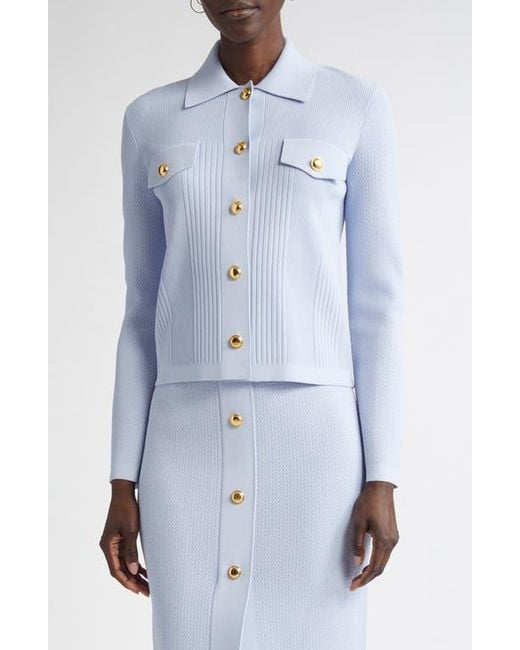 St. John Blue Mixed Stitch Flatback Rib Jacket