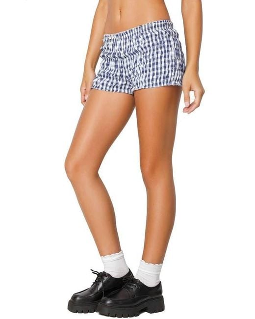 Edikted Blue Gingham Smocked Microshorts