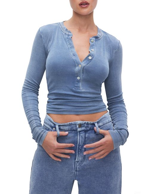 GOOD AMERICAN Blue Jeanius Fitted Rib Henley