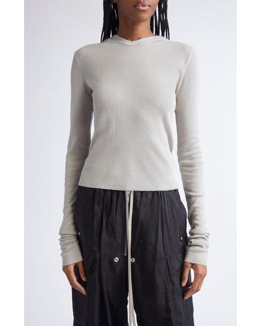 Rick Owens White Rib Crop Hoodie