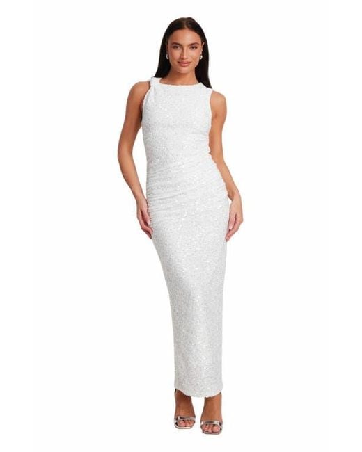 Quiz White Textured Sequin Knot Shoulder Maxi Dress