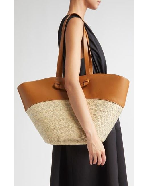 Altuzarra Brown Large Knot Straw & Leather Tote
