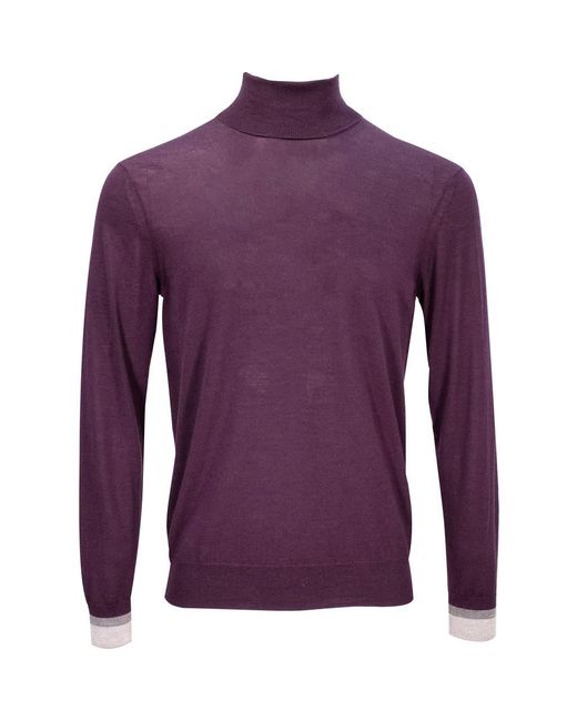 Lords of Harlech Purple Ronald Merino Wool Turtleneck Sweater for men