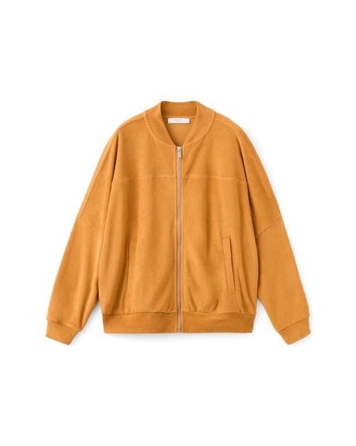Mango Orange Cotton Blend Terry Bomber Jacket