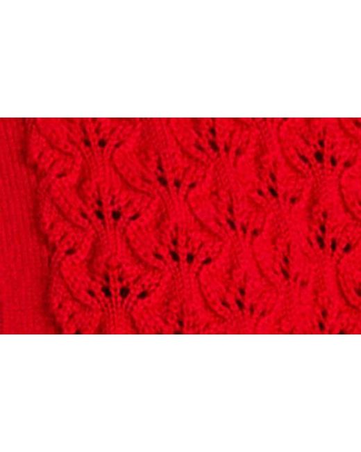 Alice + Olivia Red Dollie Pointelle Wool Blend Bow Accent Cardigan