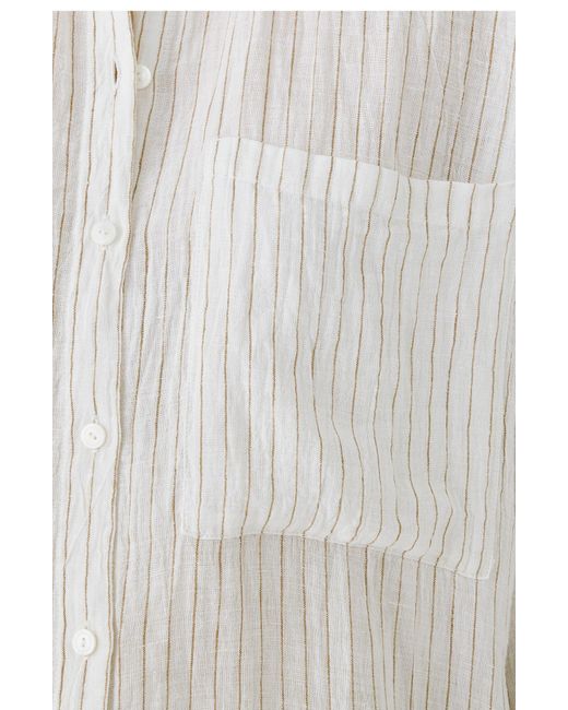 Eileen Fisher White Stripe Classic Collar Organic Linen Button-up Shirt