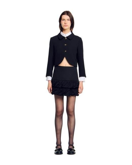 Sandro Blue Mini Ruched Ruffle Skirt