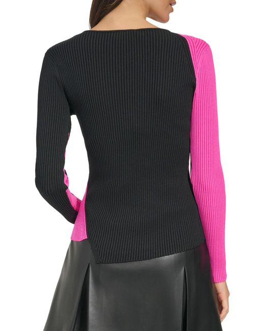 DKNY Pink Colorblock Rib Sweater